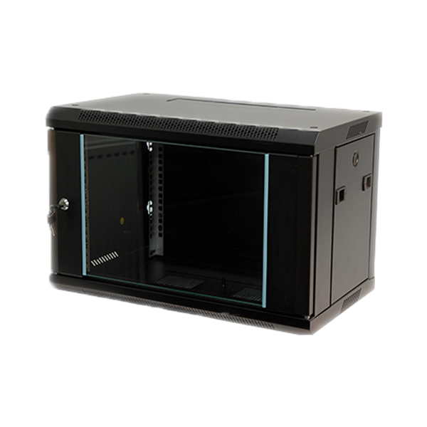Cabinet 6U-300 Wall Data Cabinet 6 Unit 300mm Deep Black Glass Door Rack